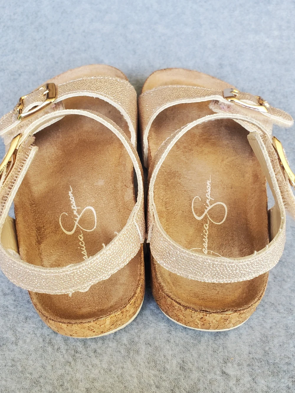 Jessica Simpson Girls Metallic Rose Gold Double-Buckle Sandals